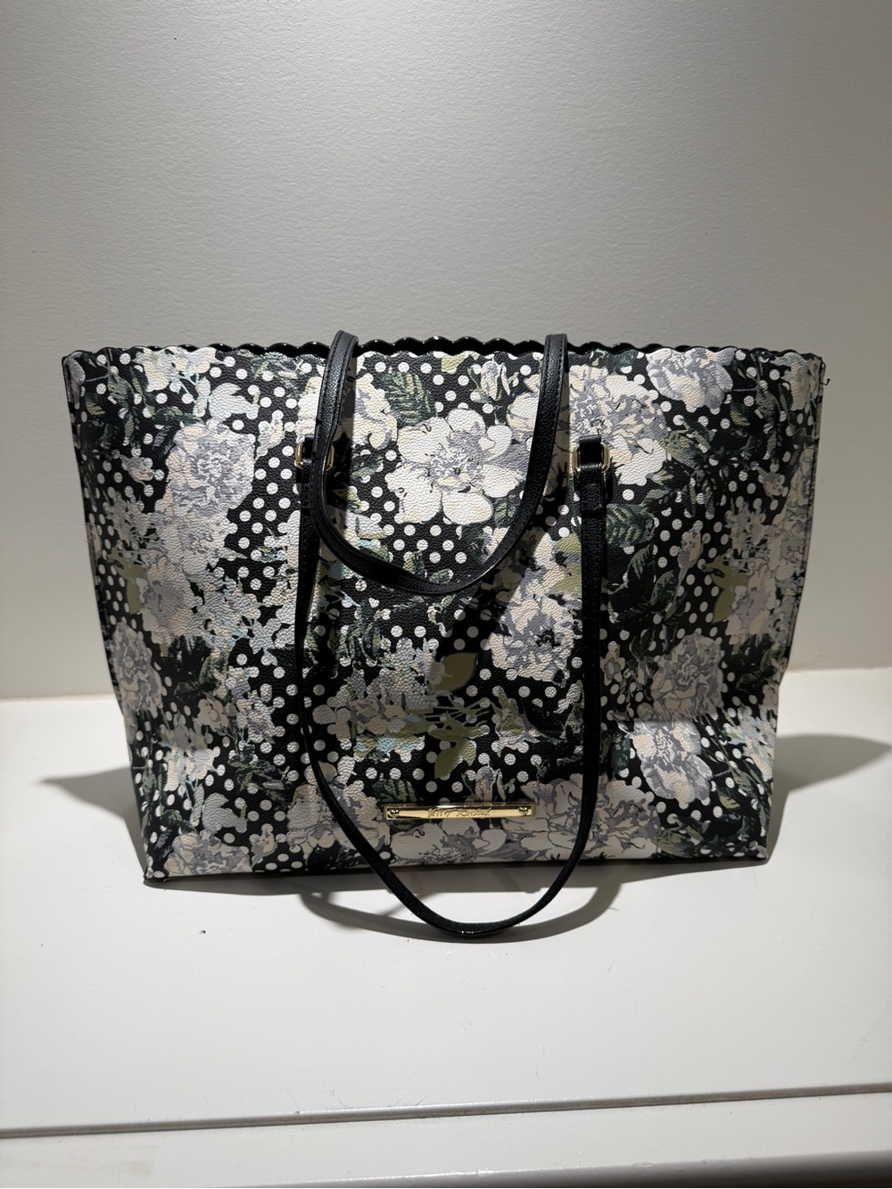Betsey Johnson Black Floral & Polka Dot Tote